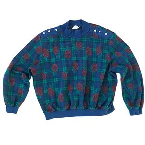 Vintage Cricket Lane Women's Floral Plaid High Neck Pullover Sweater Size XL